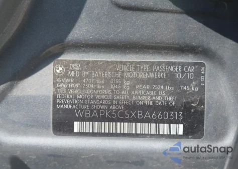 2011 BMW 328I xDrive из США, поврежденный, VIN WBAPK5C5XBA660313